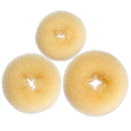 Wleec Beauty 3 Pieces Hair Donut Bun Maker, Large Medium Small Each One (Blonde)