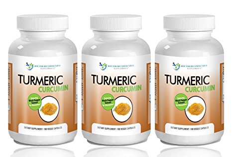 Turmeric Curcumin - 180 Veggie Caps - Most powerful Turmeric Supplement - by Doctor Recommended (Pack of 3)