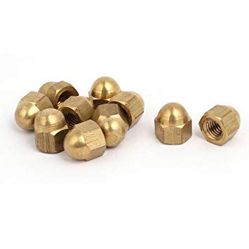 sourcingmap® 10pcs M5 Female Thread Nut DIN1587 Dome Cap Head Hex Brass Tone