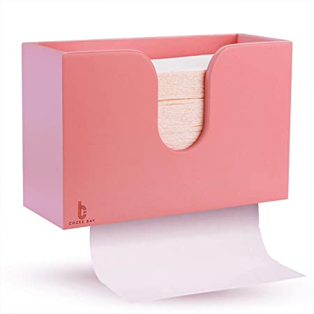 Bamboo Paper Towel Dispenser, Paper Towel Holder for Kitchen Bathroom Toilet of Home and Commercial, Wall Mount or Countertop for Multifold, C Fold, Z fold, Trifold Hand Towels (Rose Pink)