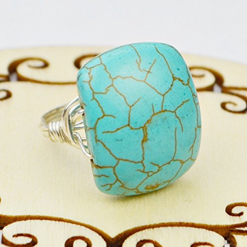 Chunky Turquoise Bead and Sterling Silver Wire Wrapped Statement Ring- Custom made to size 4 -14