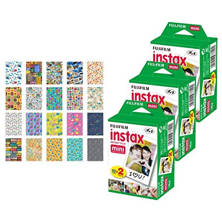 3x Fujifilm instax mini Instant Film (60 Exposures)   20 Sticker Frames for Fuji Instax Prints Travel Package