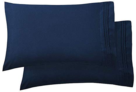 Luxury Ultra-Soft 2-Piece Pillowcase Set 1500 Thread Count Egyptian Quality Microfiber - Double Brushed - 100% Hypoallergenic - Wrinkle Resistant, Standard Size, Navy Blue