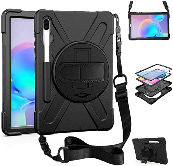 ZenRich Samsung Galaxy Tab S6 10.5 Case 2019, zenrich Shockproof Case with Pen Holder Kickstand Hand Strap & Shoulder Belt for Galaxy Tab S6 10.5 inch Tablet 2019 Release SM-T860/T865/T867 (Black)