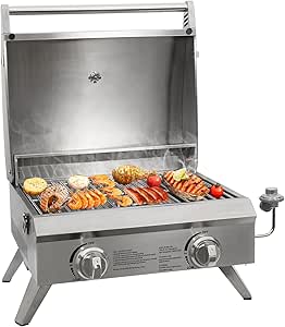 Hykolity 20 in. Portable Propane Grill, 20,000 BTU Stainless Steel Tabletop Propane Gas Grill with Travel Locks, Built in Thermometer, Propane Grill for Camping, Outdoor, Cooking, Tailgating