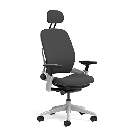 Steelcase Leap Task Chair: Platinum Base - 4D Adjustable Arms - Headrest - Hard Floor Casters