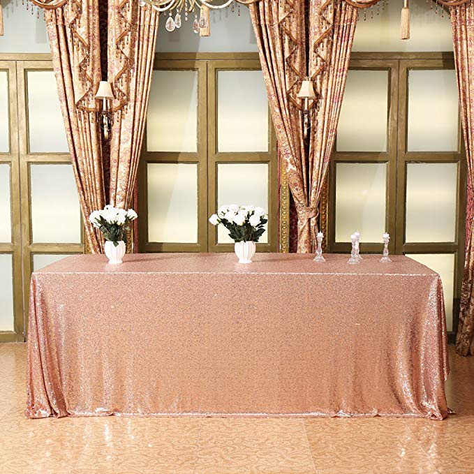 Eternal Beauty 48'' X 72'' Champagne Sequin Tablecloth Wedding Banquet Party Rectangle Table Cover