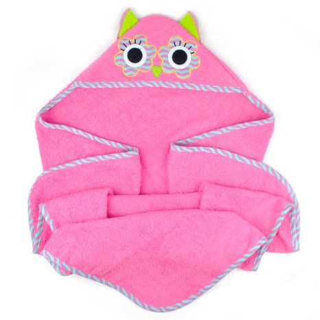 DII 100 Cotton Machine Washable Perfect Shower Baby or Birthday Gift for Toddler 32x32 Hooded Towel for Infant to Toddler - Owl