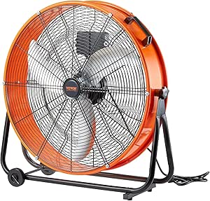 VEVOR 24" Industrial Drum Fan, 8600 CFM High Velocity Floor Fan with 3-Speed Control, 360° Tilt & 0-2h Timer for Warehouse, Workshop, Factory, Basement