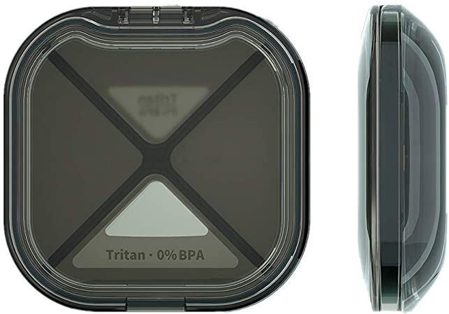 WOWHOUSE Portable Pill Organizer, Small Pill Box Medicine Supplement Pill Case, BPA Free Tritan Material (Black)
