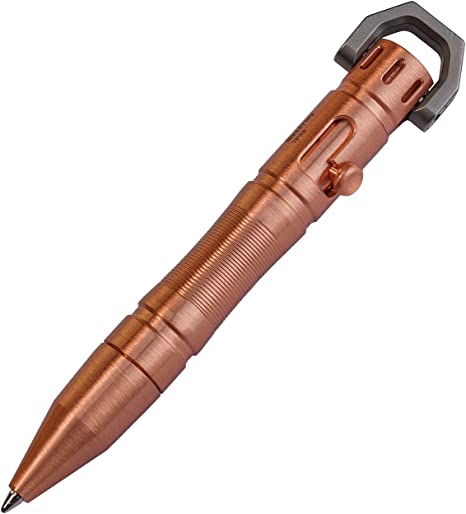MecArmy TPX8 Mini Titanium/Brass Bolt Action Tactical Pen, Keychain Tactical Pen with 1 D Key Ring (Copper)