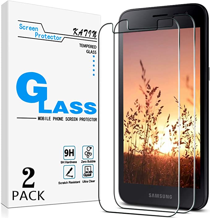 KATIN Galaxy J2 Core Screen Protector - [2-Pack] for Samsung Galaxy J2 Core/ J2 2019/ J2 Pure/ J2 Dash/ J2 Shine Tempered Glass No-Bubble, 9H Hardness, Easy to Install