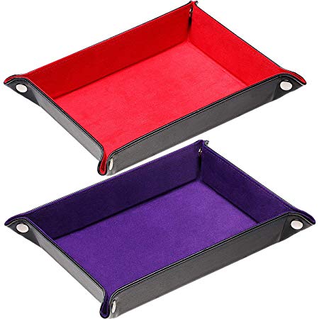 Boao 2 Pieces Dice Holder Dice Rolling Tray PU Leather Folding Tray Velvet for RPG, DND Other Table Games and Storage