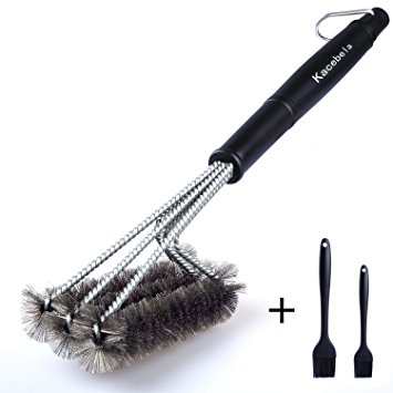 Kacebela BBQ Grill Brush, 18" Stainless Steel Grill Brushes & Scrapers with 2 Heavy Duty Silicone Basting Brushes - Best Grill Accessories Grill Cleaning Brush for all Barbecue Lovers