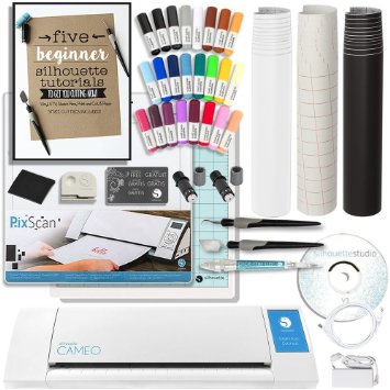 Silhouette Cameo Touch Screen, Sketch Pen Set, Pixscan Mat, Starter Guide, 2 Full Rolls Vinyl, Transfer Paper, Tools, and More