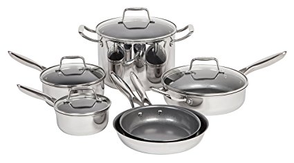 MAKER Homeware 10 Piece Stainless Steel Cookware Set with Nonstick Ceramic Coating