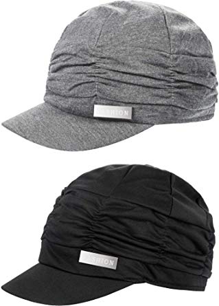 SATINIOR 2 Pieces Women Newsboy Cabbie Cap Beret Hats/Cap Bamboo Baseball Cap Hair Loss Turbans Cloche Cotton Painter Visor Hats Soft Hats for Women