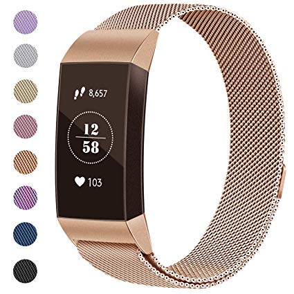 Vancle Straps Compatible for Fitbit Charge 3, Adjustable Milanese Mesh Loop Stainless Steel Metal Strap Replacement Bands with Unique Magnet Lock (ONLY Strap)