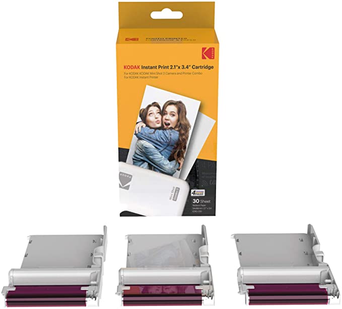 60 Pack of Kodak 4PASS 2.1"x3.4" Cartridge, All-in-One Paper and Color Ribbon Cartridge Refill - Compatible with Kodak Mini 2, Mini 2 Plus, Mini 2 Retro, Mini Shot, Mini Shot 2 Retro - ICRG-260