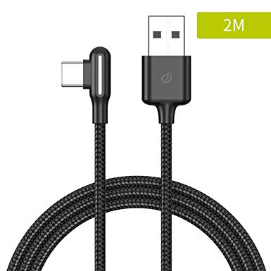 WSKEN USB Type C Cable, 90 Degree Game Playing Cord USB C Charger Cable Fast Charging Sync Data Cable for Samsung Galaxy S9 , LG G6, Moto z Force, Google Pixel XL&More (2m/6ft)