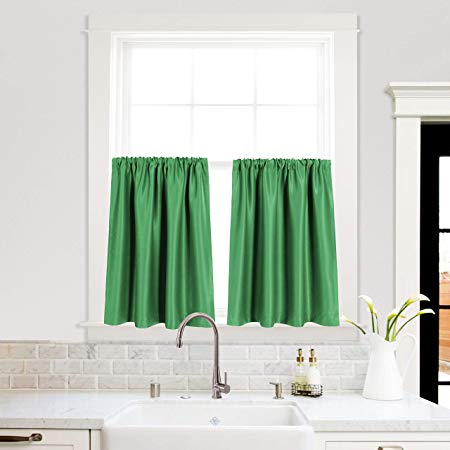 MYSKY HOME - Tier Window Curtains - Green Short Blackout Curtains for Small Window Kitchen Café Curtains - 42" x 36", Set of 2 Panels, Green