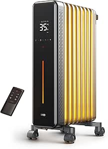 Dreo 2000W Oil Filled Radiator for Large Room, 9 Fins Silent Electric Heater with Temp Display, Digital Thermostat, Remote, Low Energy Heaters for Home, 7 Safety Protection, 24H Timer