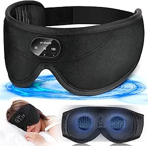 LC-dolida Bluetooth Sleep Mask with Headphones, Sleep Mask Blackout with 38 Soothing Sounds, Wireless Sleep Headphones, 200% Light Blocking Plane Travel Essentials with Travel Bag & 2 Sleep Earplugs