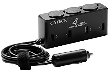 Cateck 8A/40W 4 USB High Output Ports Car Charger with 3 Socket Cigarette Lighter Splitters and 34 inch Power Cord