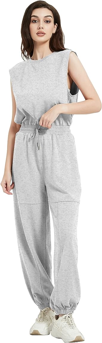 COZYPOIN Women Casual Jumpsuits One Piece Outfits Sleeveless Loose Long Pants Romper