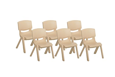 ECR4Kids School Stack Resin Chair (6-Pack), 12", Sand