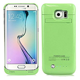 S6 Edge Battery Case,caka [Newest Version] 4200 Mah Backup External Battery Charger Case for Samsung Galaxy S6 Edge Rechargeable Power Bank Case,portable Backup Power Bank Case with Kickstand - (Green)