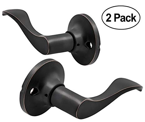 Berlin Modisch Dummy Lever Door Handle [Pack of Two] for Closets with a Oil Rubbed Bronze Finish, Single Side, Non-Turning with a Door Bumper Wall Protectors