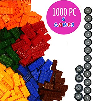 DreamBuilderToy 1000 Pieces Building Bricks Fun Set, With A 10x20 baseplate, Wheels, Roof, Windows, Fence to build multiples games, Compatible to All Major Brands