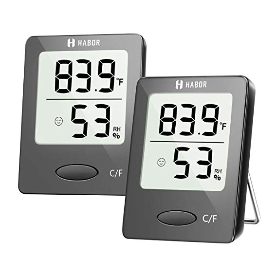 Habor Digital Hygrometer Indoor Thermometer (2 Pack) Humidity Meter Temperature Humidity Monitor Temperature Humidity Gauge for Humidifier Dehumidifier Air Conditioner Room Greenhouse Basement Nursery