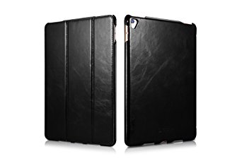 iPad Pro 9.7 Leather Case, Icarer Vintage Genuine Leather Side Open Flip Folio Style Smart Cover in Ultra Slim Design with Stand & Auto Wake/Sleep Functions for 9.7 Inch iPad Pro (Black)