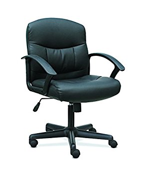 HON Sadie Mid-Back Task Chair- Fixed Armed Computer Chair for Office Desk, Black Leather (HVST303)