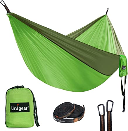 Unigear Double Camping Hammock & Single Hammock, Portable Lightweight Parachute Nylon Hammock with Tree Straps for Backpacking, Camping, Travel, Beach, Garden