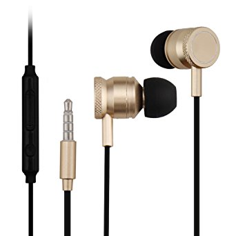 Metal In-Ear Headphones, Yigenet Wired Earbuds Noise Isolating Headset Earphones with Microphone - Black with Gold