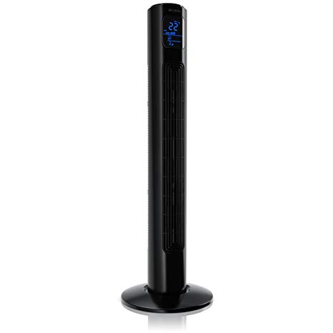 Brandson - Oscillating 38-inch Tower Fan with remote control | Oscillating Pedestal Fan | 37,8" height | 3 speed settings | 1-12 h timer | 3 operating modes | Cooling Quiet | Night Black Design