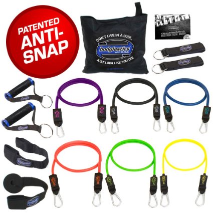 Bodylastics Resistance Bands - MAX XT Sets. These Leading Home and Travel Gyms include 6 of Our Best Quality "Snap Guard" Exercise Tubes, Handles, Door Anchor, Ankle Straps, Carry Bag and Training Resources.