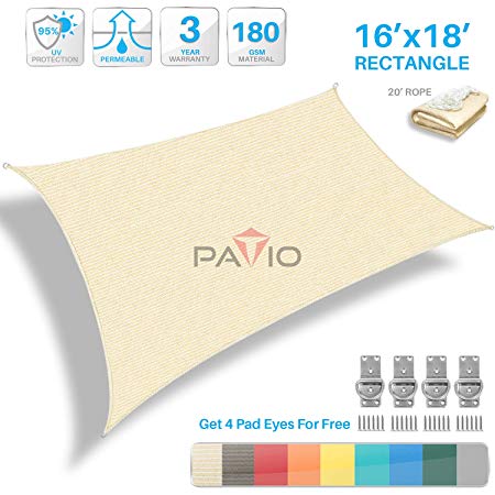 Patio Paradise 16' x 18' Tan Beige Sun Shade Sail Rectangle Canopy - Permeable UV Block Fabric Durable Outdoor - Customized Available