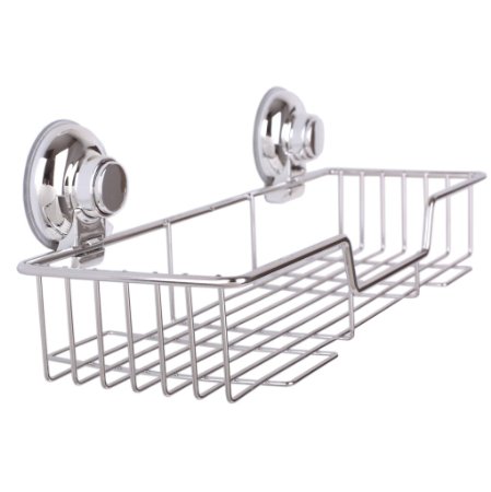 Ipegtop Kitchen Bathroom Stainless Steel Rectangle Shower Storage with Rotate and Lock Suction Cups-Strong Suction Cup Shower Caddies Wall Shelves