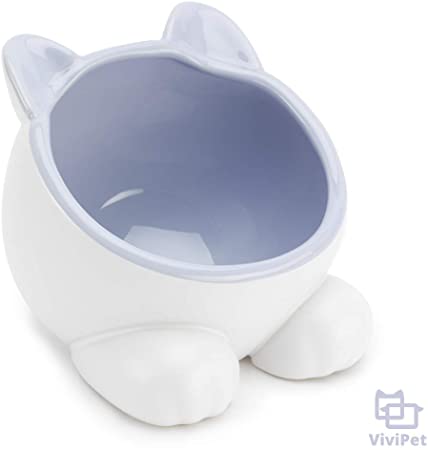 ViviPet Raised Ceramic Cat Water Food Big Head Bowl Dish, Tilt Angle Protect Cat's Spine, Stress Free, FDA Certified, Gift for Cat