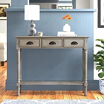 Urbanest Burlington Console Table with 3 Drawers, 32-inch Tall, 39 1/2-inch Wide, 9-inch Deep, Roast Oyster