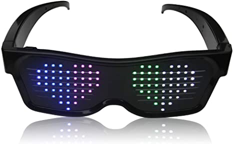 HJ&JUN Magic LED Glasses-Customizable Pattern on The Glasses, Bluetooth Multicolor LED Glasses Perfect for Parties and Festivals. Text and Patterns can be Designed/Modified Through APP