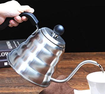 Kingnice 1.2 Liter 5 Cup Stainless Steel Pouring Over Gooseneck Kettle for Coffee or Tea
