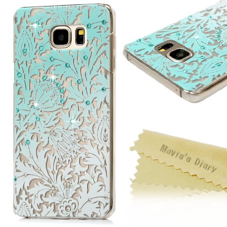 Note 5 Case,Galaxy Note 5 Case - Mavis's Diary 3D Handmade Bling Crystal Shiny Rhinestone Diaonds Special Hollow Floral Gradient Pattern Hard PC Cover Clear Case for Samsung Galaxy Note 5