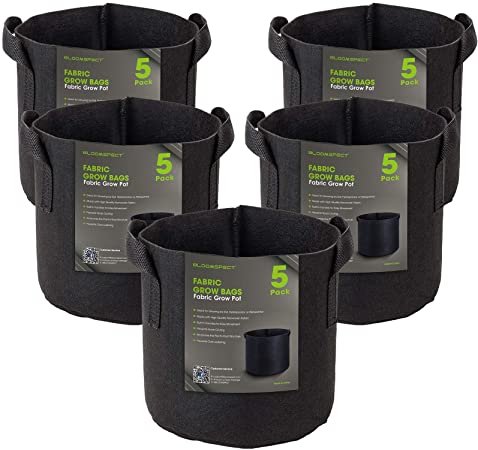 BLOOMSPECT 5-Pack 2 Gallon Grow Bags, Aeration Fabric Pots, Heavy Duty Thickened Nonwoven Plant Container with Handles