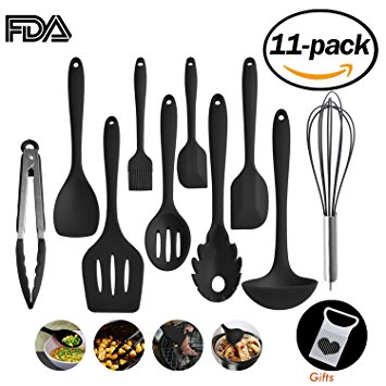 Kitchen Utensil Set, Silicone Heat-Resistant Non-Stick Kitchen Utensils Cooking Tools 10 1 Piece,Turner, Whisk, Spoon,Brush,spatula, Ladle Slotted turner Tongs Pasta Fork and Free Onion Tool.