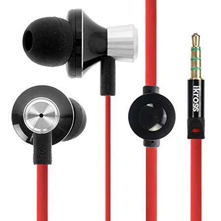 iKross In-Ear 3.5mm Noise-Isolation Stereo Earphones With Handsfree Microphone Headset- Red / Metallic Black for HTC Desire 612, Desire 816, Desire 616, Desire 820, Desire EYE, One M9 / E8 / M8, One mini 2 / Max / Mini, One and more HTC series